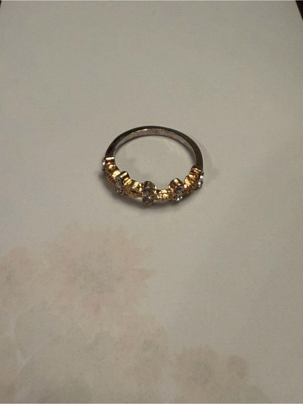 Gold-Tone Floral Crystal Band Ring